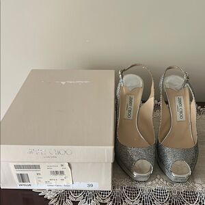 Jimmy Choo Silver Peep-Toe Heels